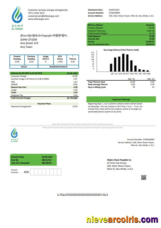 UAE Al Fanar Gas Group utility bill